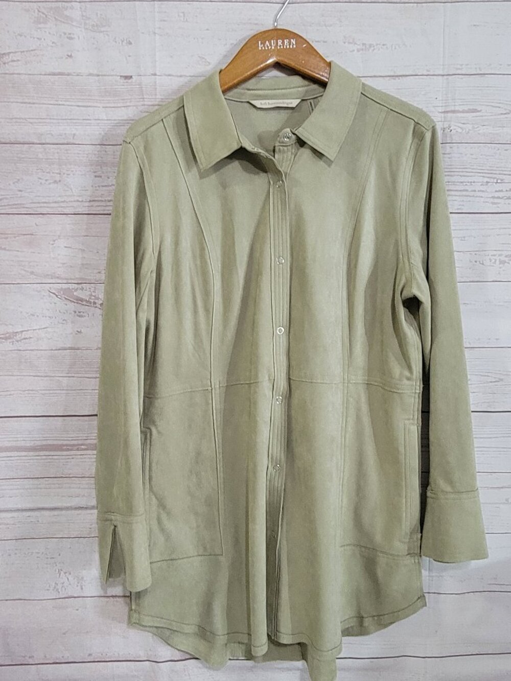 Soft Surroundings Faux Suede Jacket Womens Small Beige Snap Front Pockets